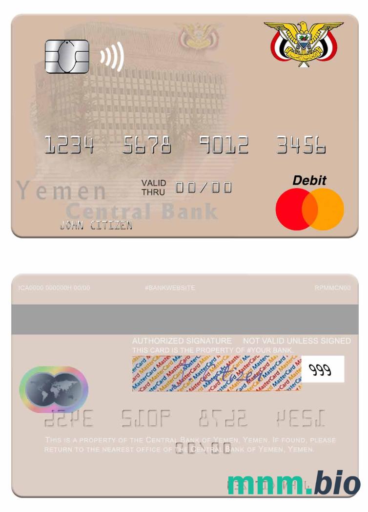Yemen Central Bank of Yemen przykład karty mastercard w formacie PSD